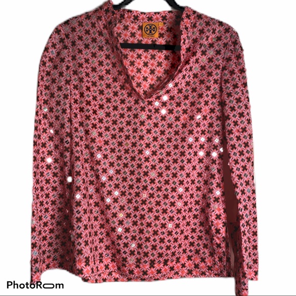 Tory Burch Tops - SALE! TORY BURCH PINK GEO SEQUINED LS TUNIC 4